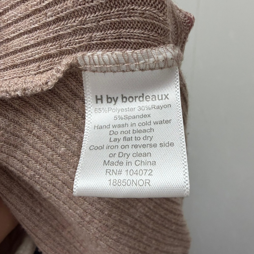 H by Bordeaux Mauve Taupe Ribbed‎ Cowl Neck Layered Front Knit Sweater Size M - Picture 4 of 4